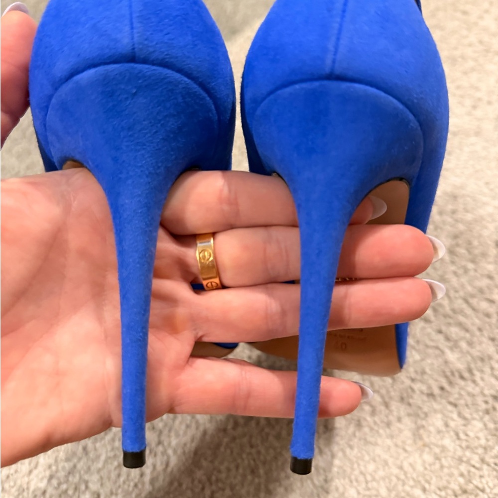 Aquazzura Electric Blue Suede Lace-Up Pointed Toe Pumps - Picture 3 of 6